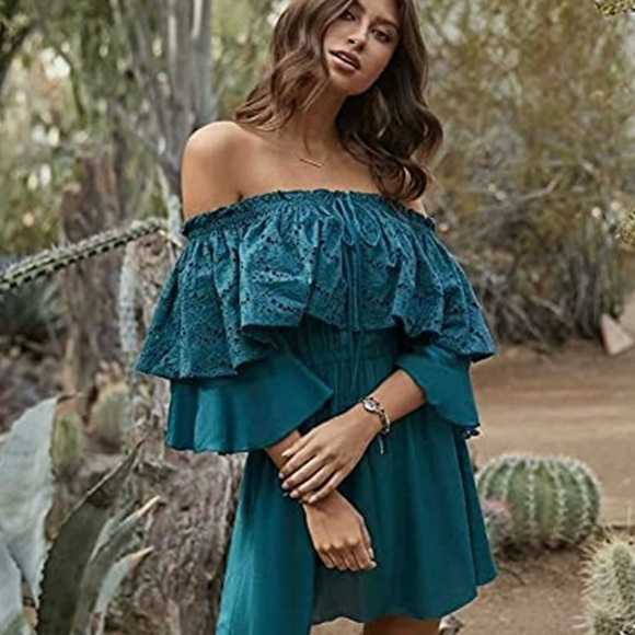NEW PQ Swim Gisele Dress XS/S Muted Teal Off The Shoulder